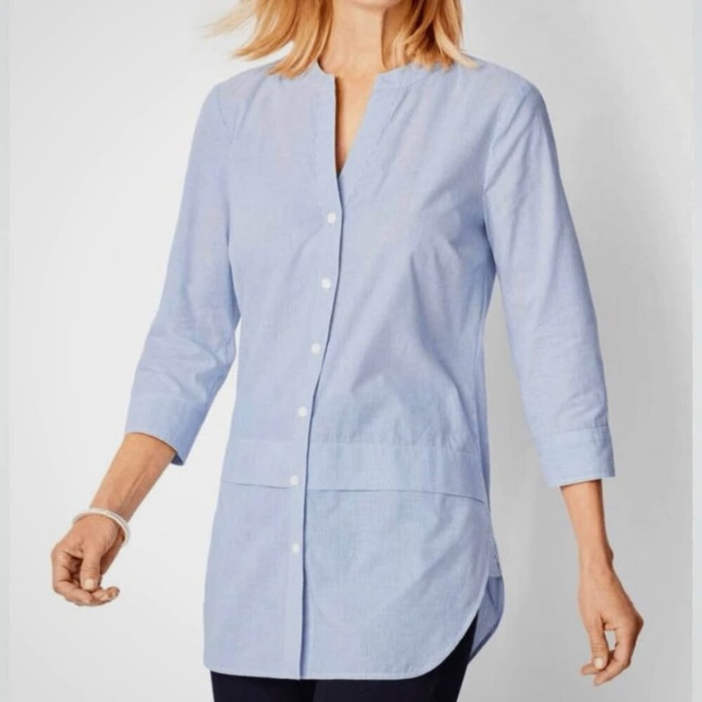 Talbots Classic Neutral Button Front Chic Chambra… - image 1